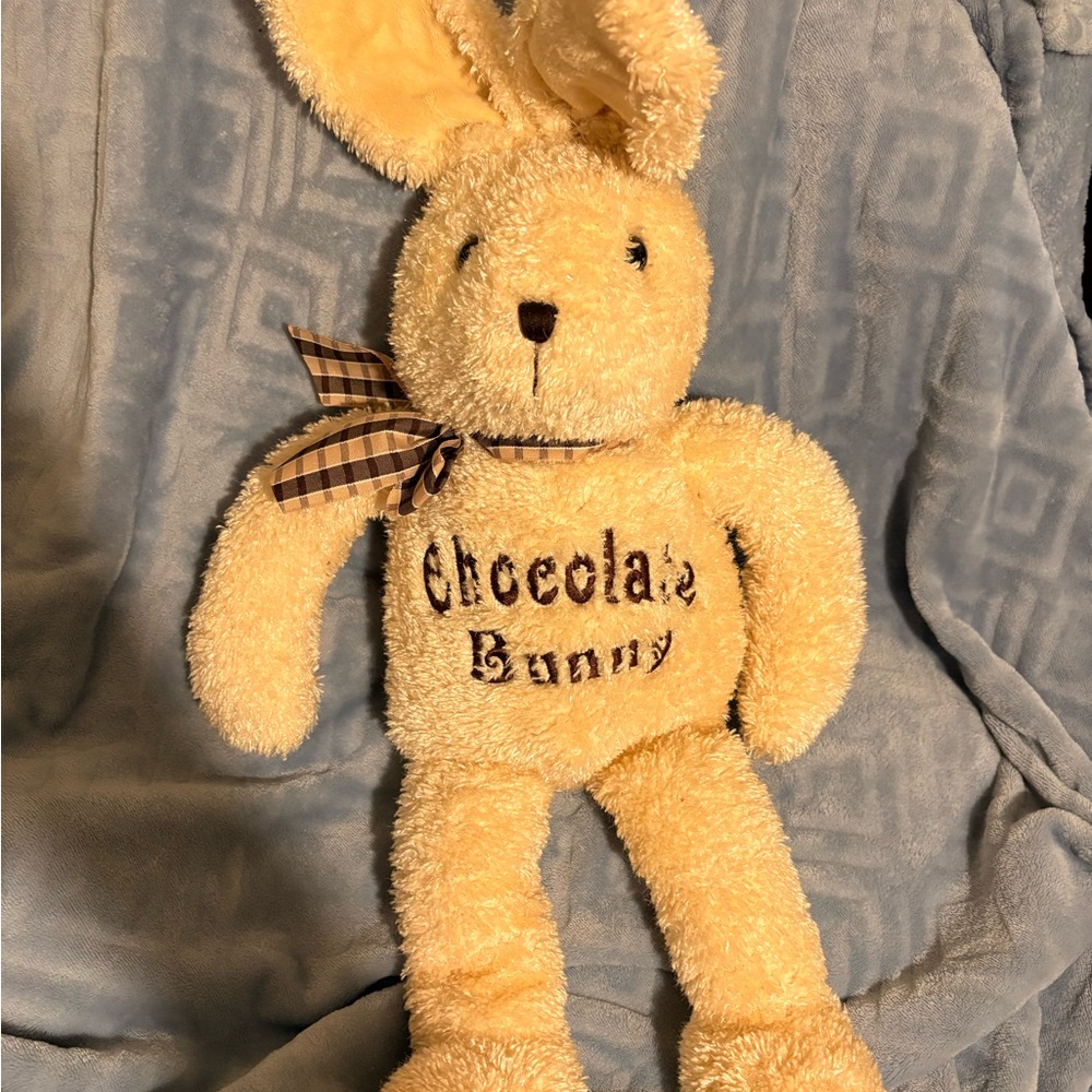 Dan Dee Cream Bunny Stuffed Animal with Plaid Ribbon